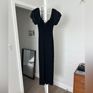 L*Space Black Maxi Dress Ribbed Material Puff Sleeves New With Tags Size XS